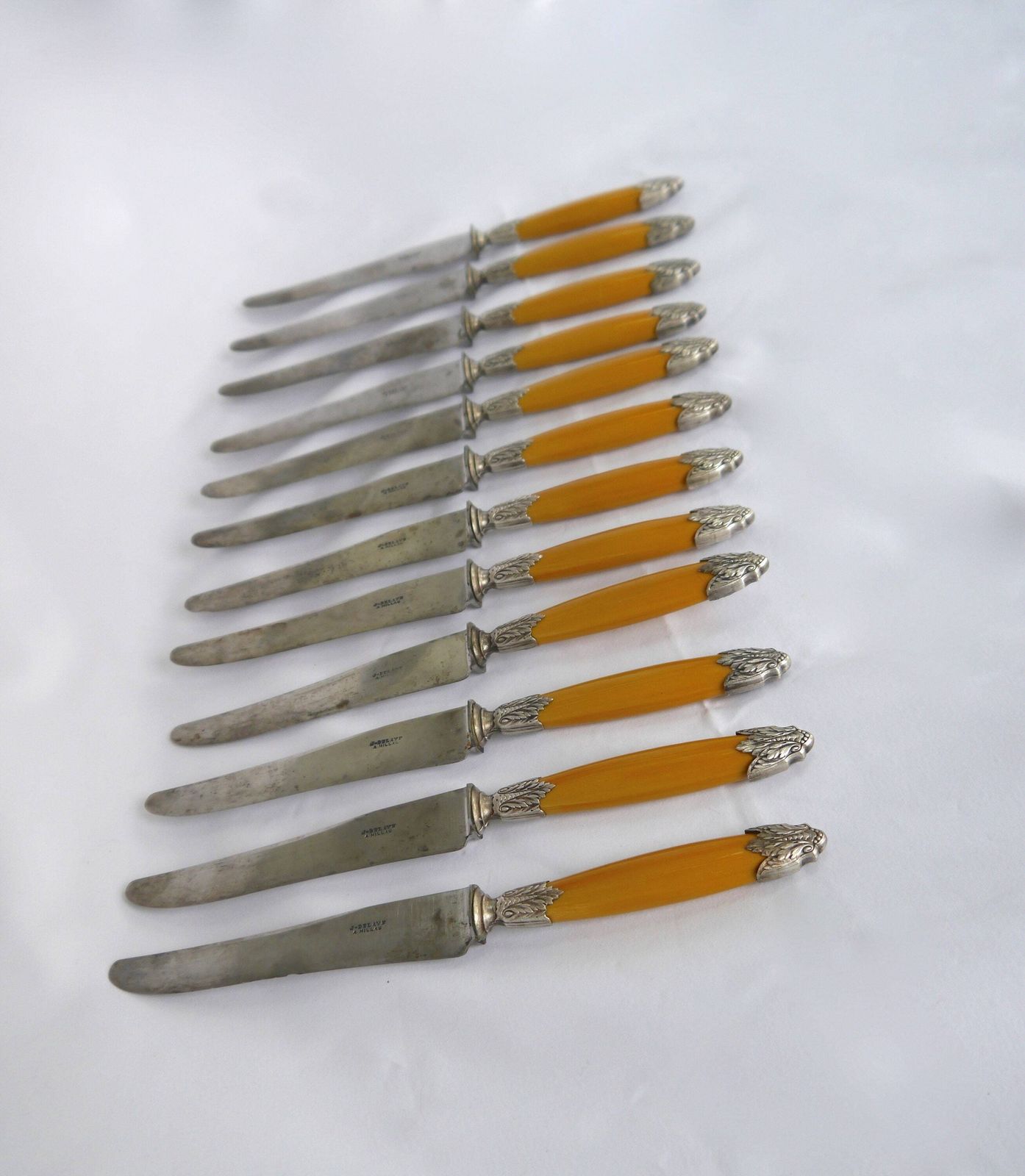 Boxed Set Of 12 Vintage Steel Table Knives, French Steel Bladed Knives, Antique Table Knives, 12 Knives, Vintage Cutlery photo vintage