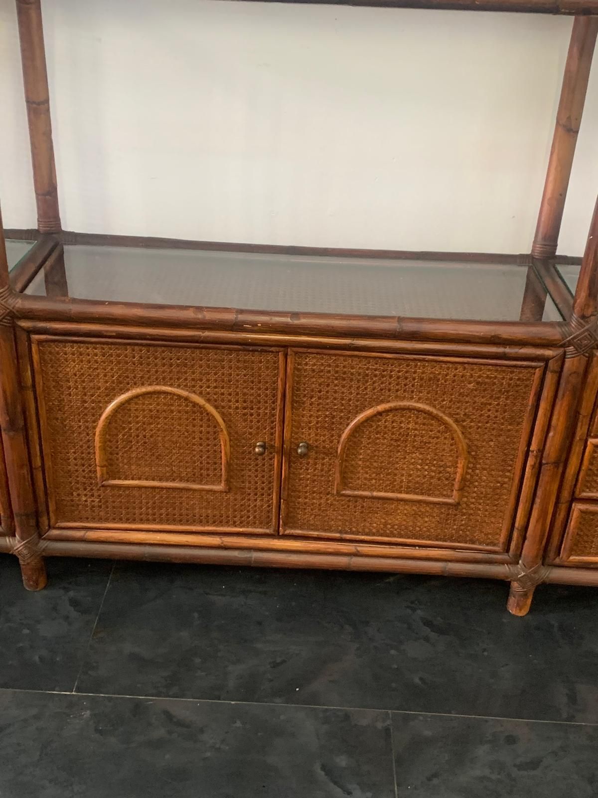 Bookcase In Malacca Rattan And Crystal By Vivai Del Sud, 1970s photo vintage