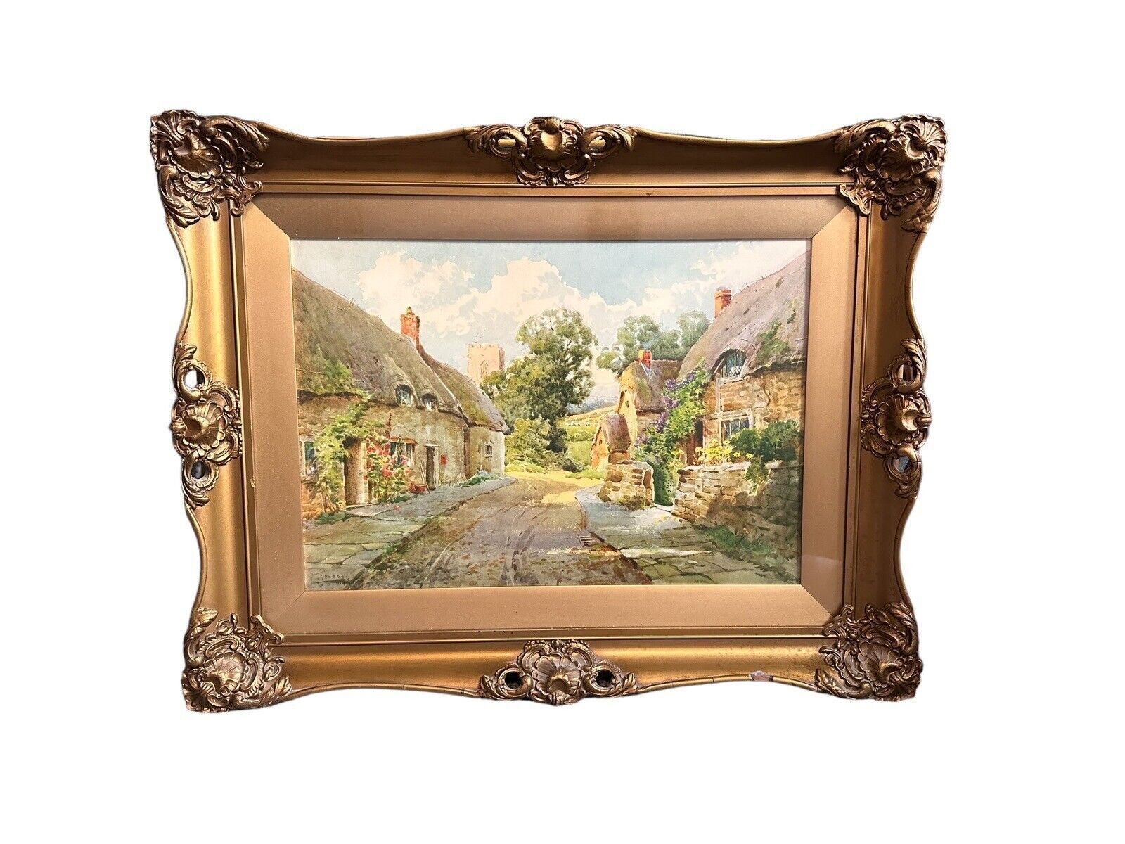 Superb Antique 19th Century Coloured Print By Theresa Sylvester   Cotswolds