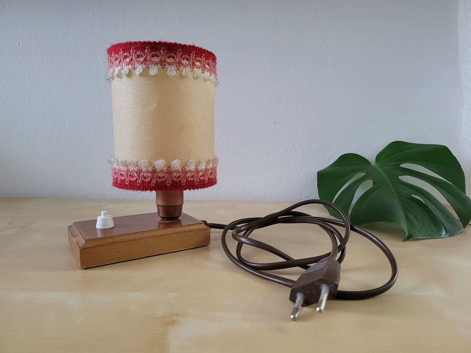 Vintage Bedside Lamp, Vintage Table Lamp, Red Table Lamp, Retro Sconce Lamp, Night Light, Nightstand Lamp, 60's Lamp