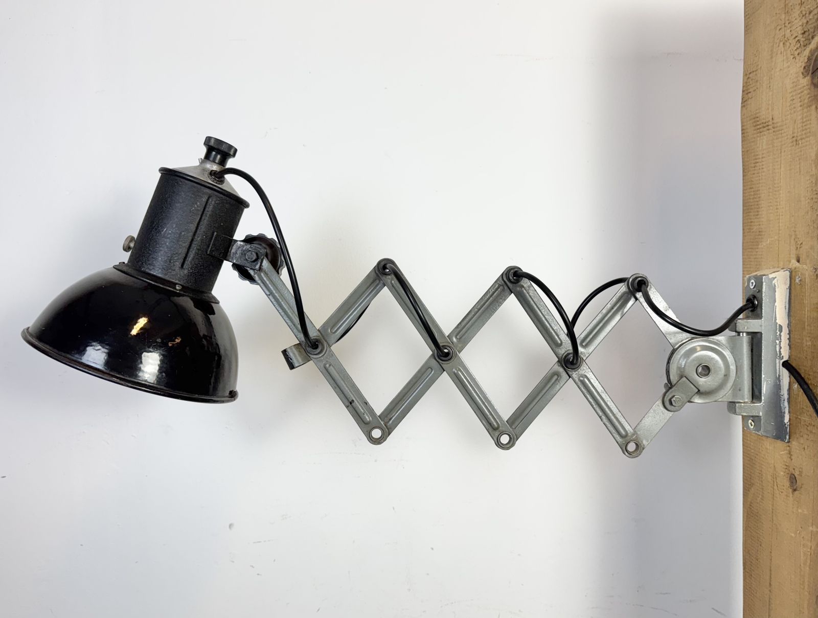 Industrial Black Enamel Scissor Wall Lamp, 1950s, 2x photo furniture