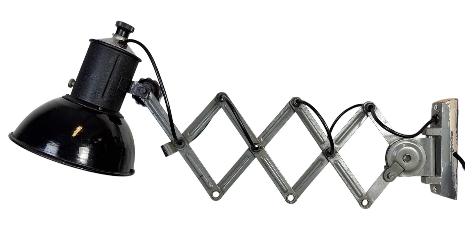 Industrial Black Enamel Scissor Wall Lamp, 1950s, 2x