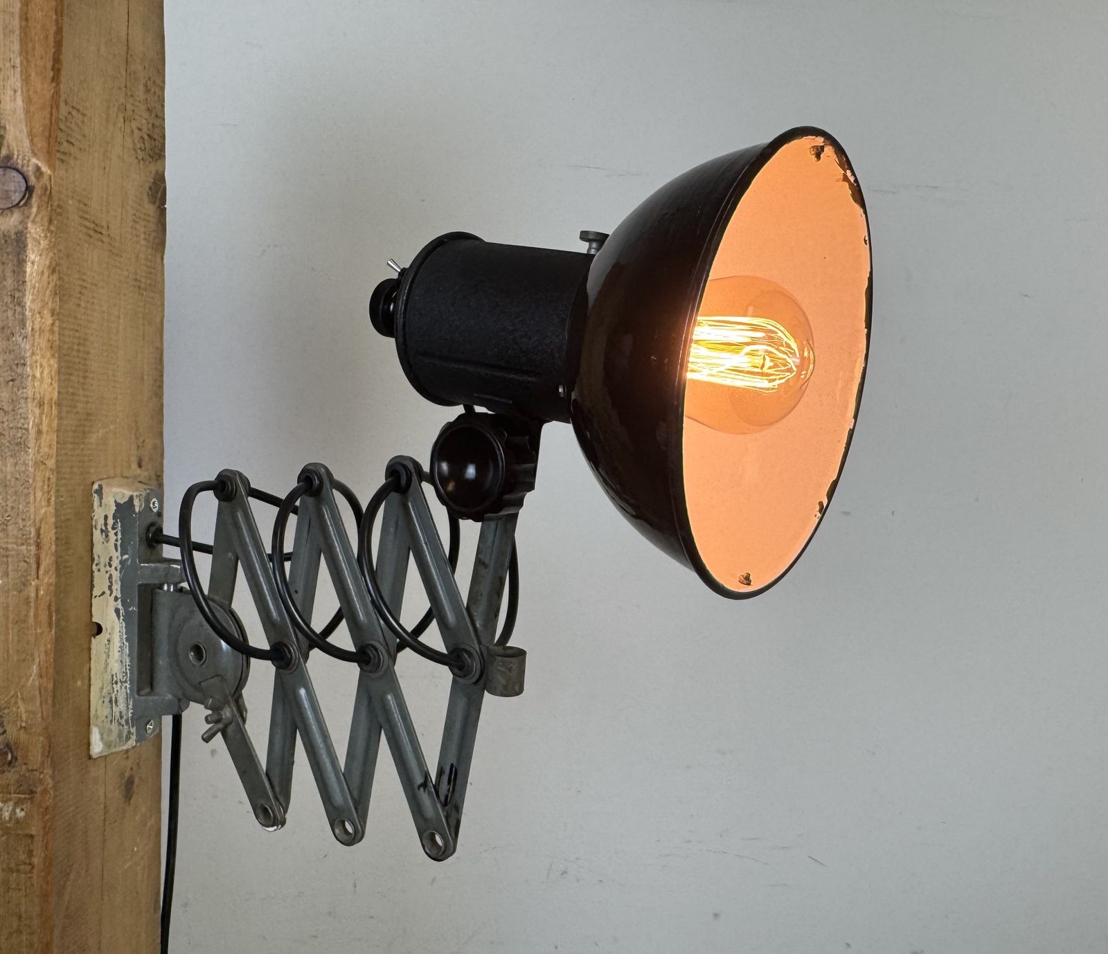Lighting Industrial Black Enamel Scissor Wall Lamp, 1950s, 2x photo