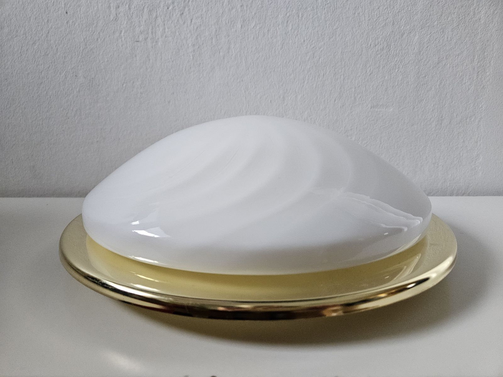 Large Vintage Glass Flush Mount Ceiling Light, Swirl Murano Glass Wall Lamp, Spiral Murano Glass Ceiling Lamp, Swirl Lamp, 80's, Brass Lamp photo furniture