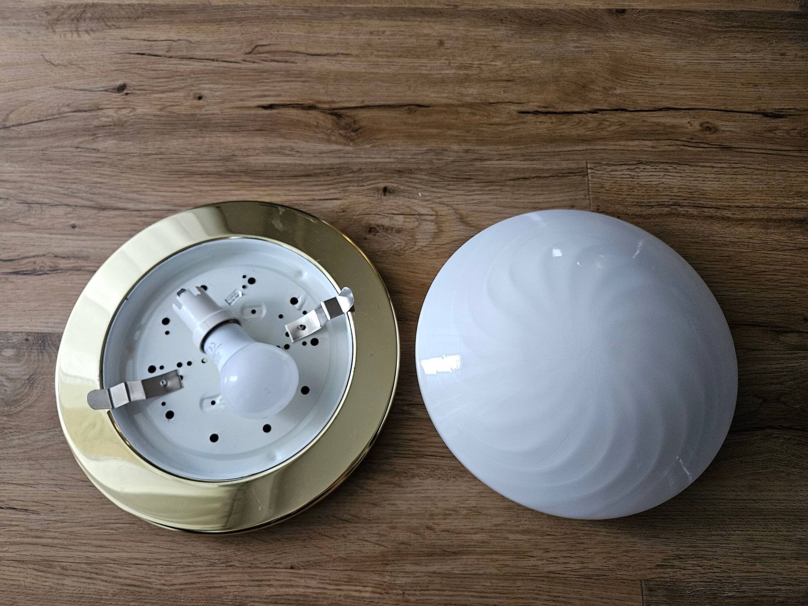 photo for sale Large Vintage Glass Flush Mount Ceiling Light, Swirl Murano Glass Wall Lamp, Spiral Murano Glass Ceiling Lamp, Swirl Lamp, 80's, Brass Lamp