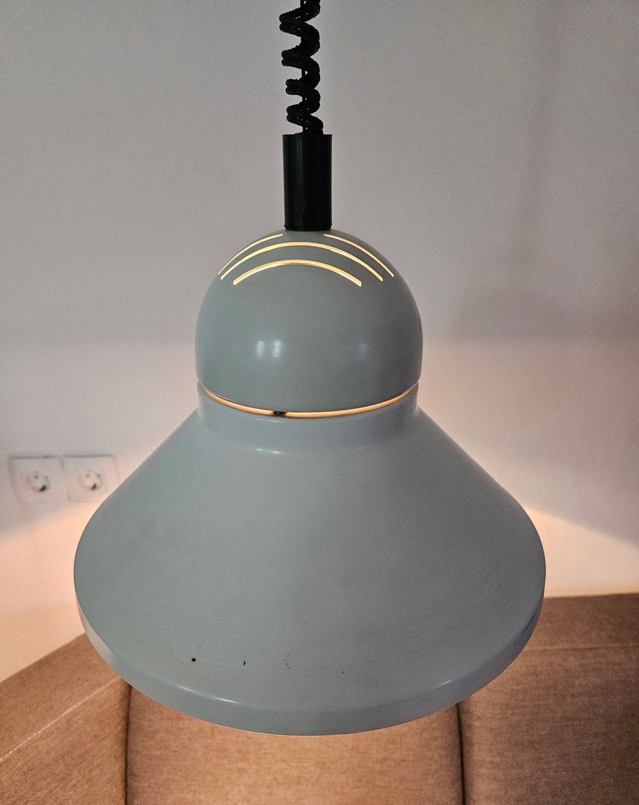 Vintage Pendant Lamp, White Lamp, Metal Lamp, Vintage Ceiling Light, 80's Lamps, Retro Hanging Light, Retro Kitchen Lamp, Black And White photo for sale