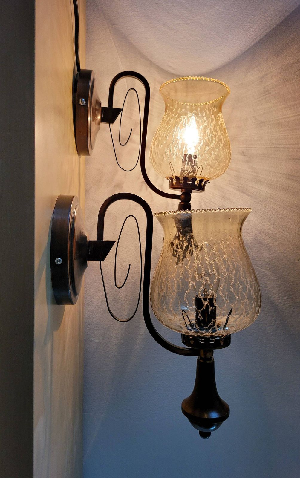 Set Of 2 Vintage Wall Lamps, Wall Sconces Pair, Bedside Lights, Copper Lamp, Glass Lamp, Mid Century Lamp, Yugoslavia 80's, Vintage Light photo furniture