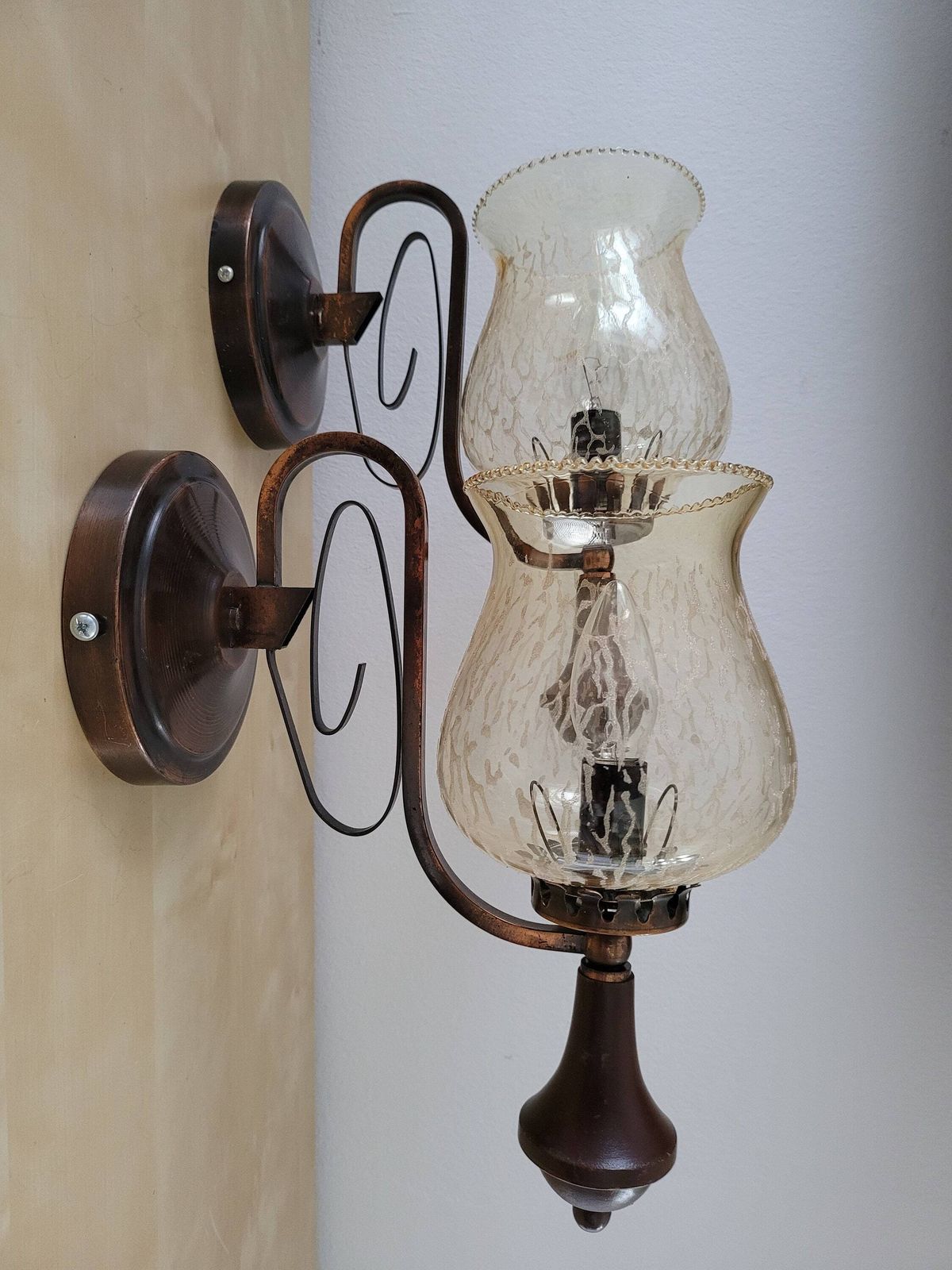 Set Of 2 Vintage Wall Lamps, Wall Sconces Pair, Bedside Lights, Copper Lamp, Glass Lamp, Mid Century Lamp, Yugoslavia 80's, Vintage Light photo Lighting