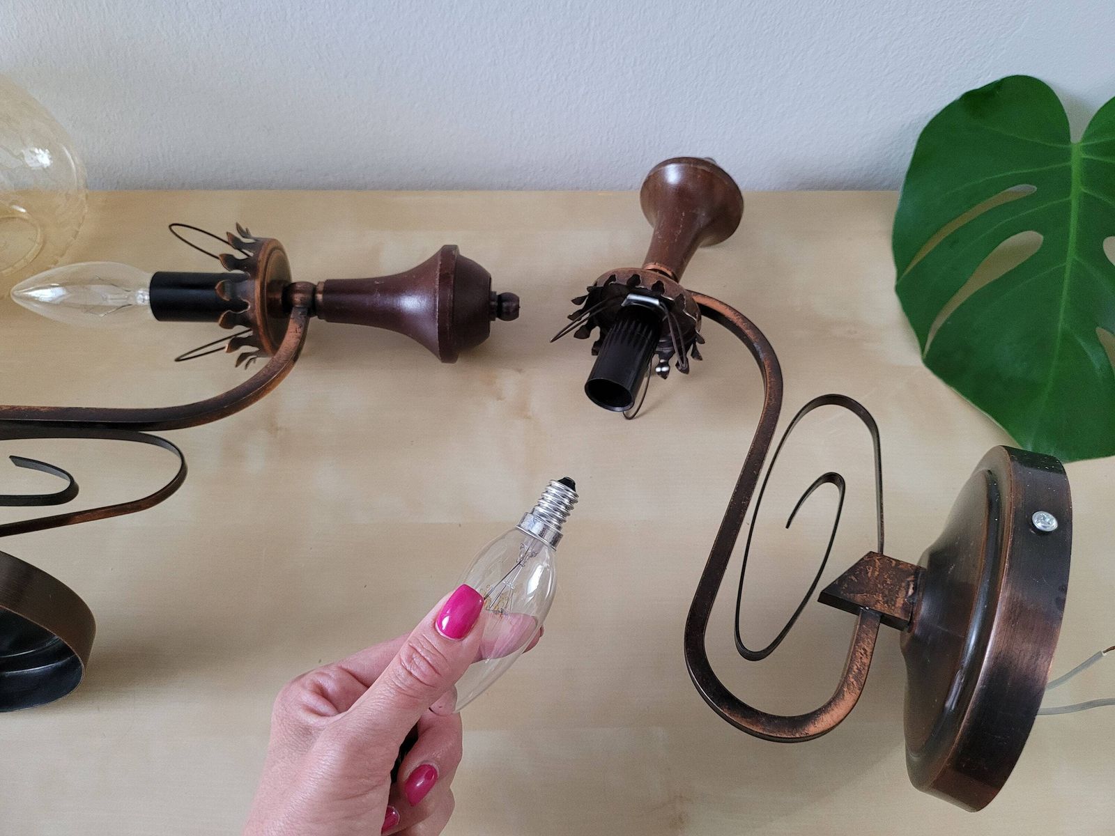 Set Of 2 Vintage Wall Lamps, Wall Sconces Pair, Bedside Lights, Copper Lamp, Glass Lamp, Mid Century Lamp, Yugoslavia 80's, Vintage Light photo vinterior