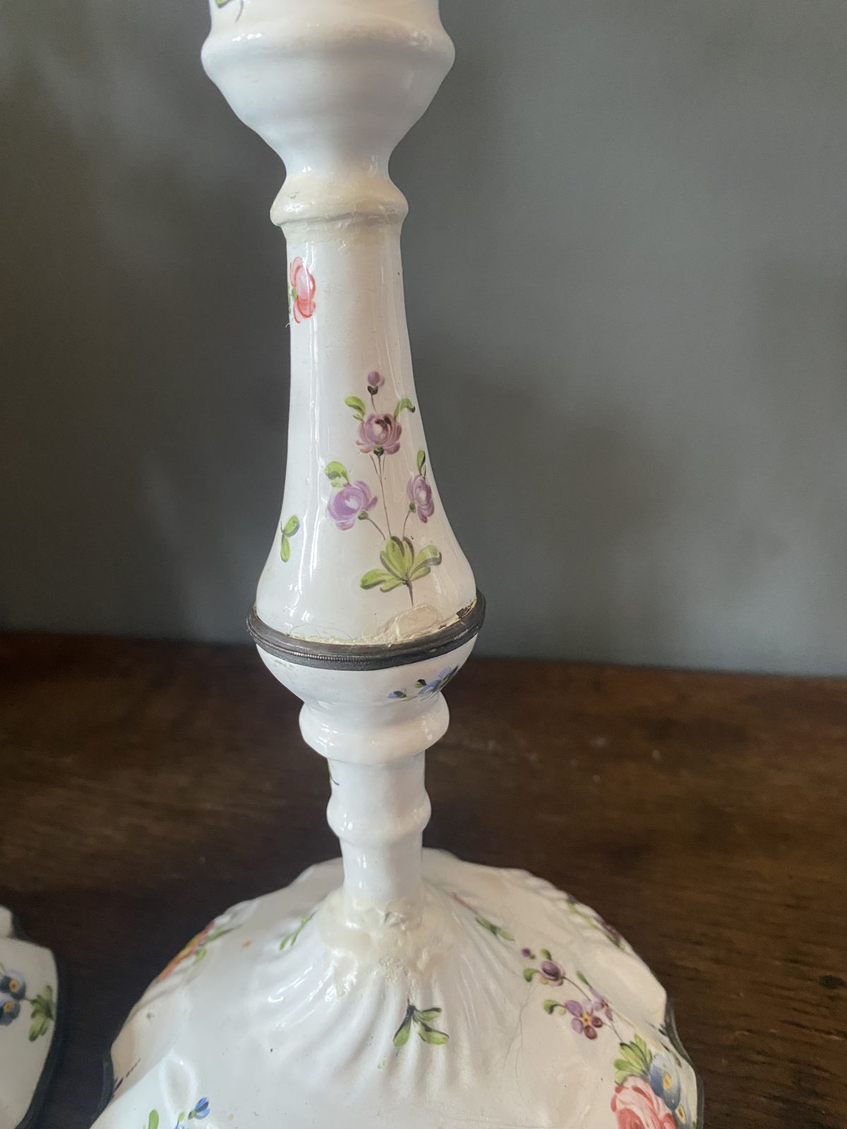 A Pair Of Bilston/Battersea Mid 18th Century Candle Sticks photo vintage