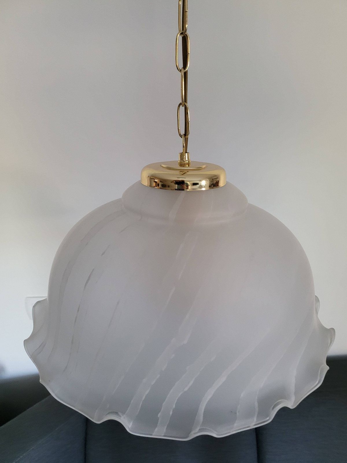 Vintage White Chandelier / Brass Ceiling Light / White Spiral Lamp / White Swirl Pendant Lamp / Hanging Lamp / Chandelier Murano Style photo furniture