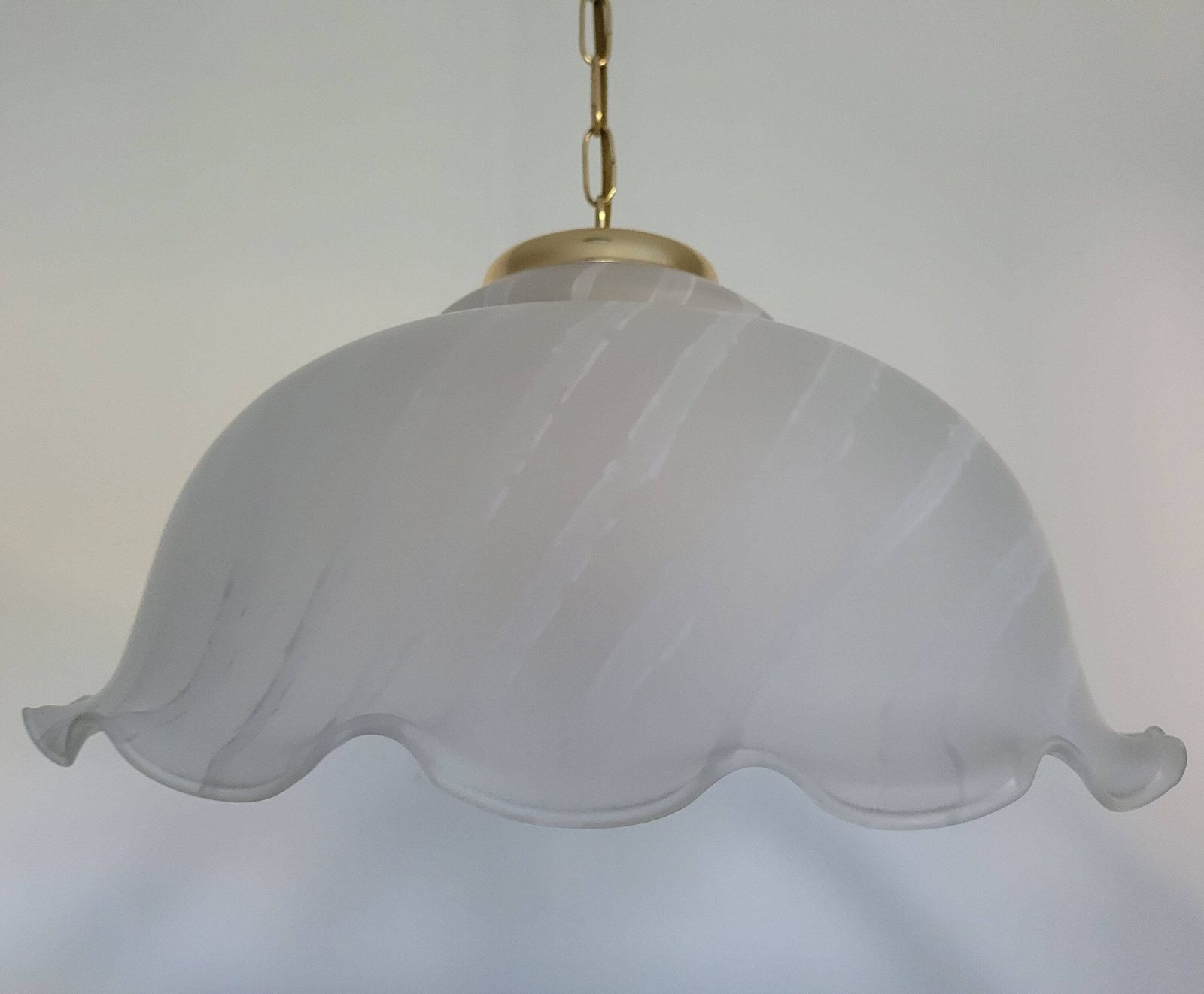 Vintage White Chandelier / Brass Ceiling Light / White Spiral Lamp / White Swirl Pendant Lamp / Hanging Lamp / Chandelier Murano Style photo for sale