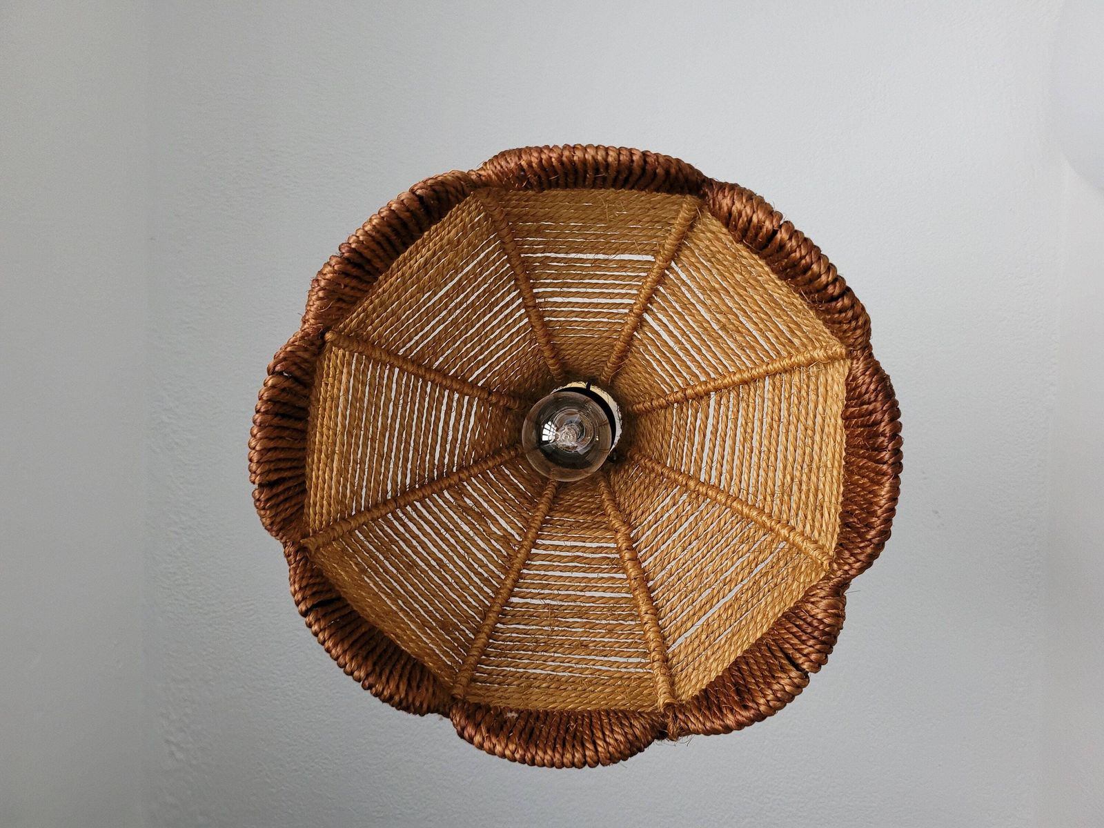 Vintage Pendant Lamp, Bohemian Wicker Lamp, Mid Century Modern, Boho Ceiling Light, 70s, Retro Hanging Light, Rustic Lamp, Rope Lamp, String photo 94.0
