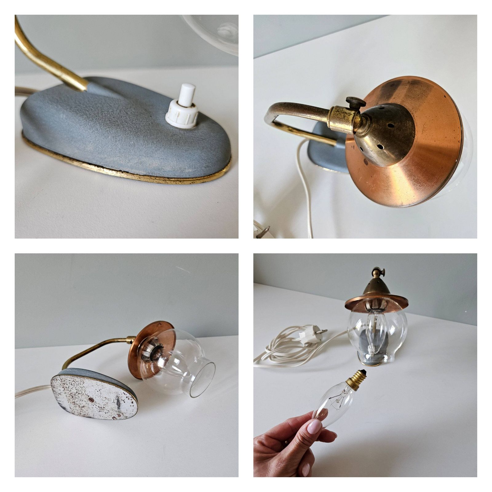 Vintage Bedside Lamp, Table Lamp, Art Deco Lamp, Copper Glass Sconce Lamp, Night Light, Nightstand Lamp, 50's Lamp, Antique Lamp, Old Lamp photo vintage