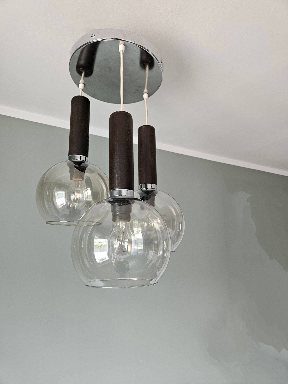 Mid Century Modern Pendant Lamp, Cascade Lamp, Space Age Ceiling Light, Yugoslavia 70's, Mcm Light Fixture, Glass Wood Vintage Chandelier photo vinterior