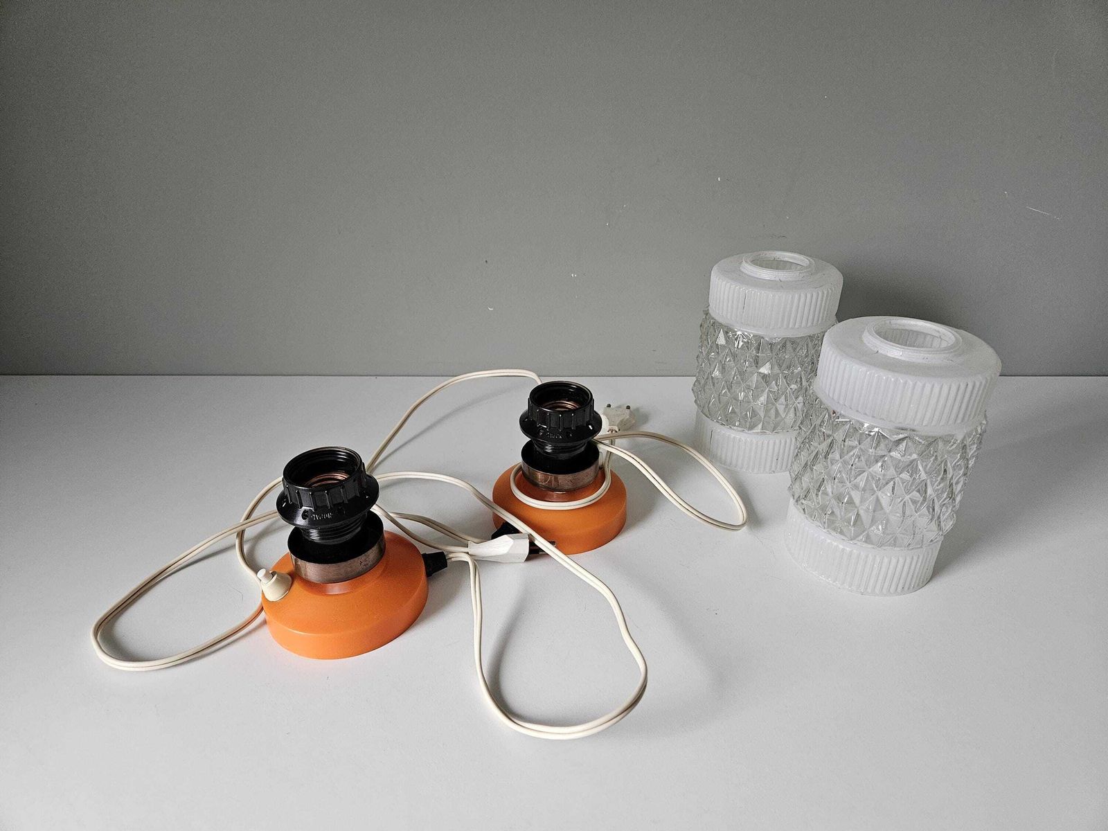 Pair Of Vintage Table Lamps / Mid Century Modern Lamps / 70's Desk Lamps / Bedside Lights / Nightstand Lights / Orange Space Age Lamps photo for sale