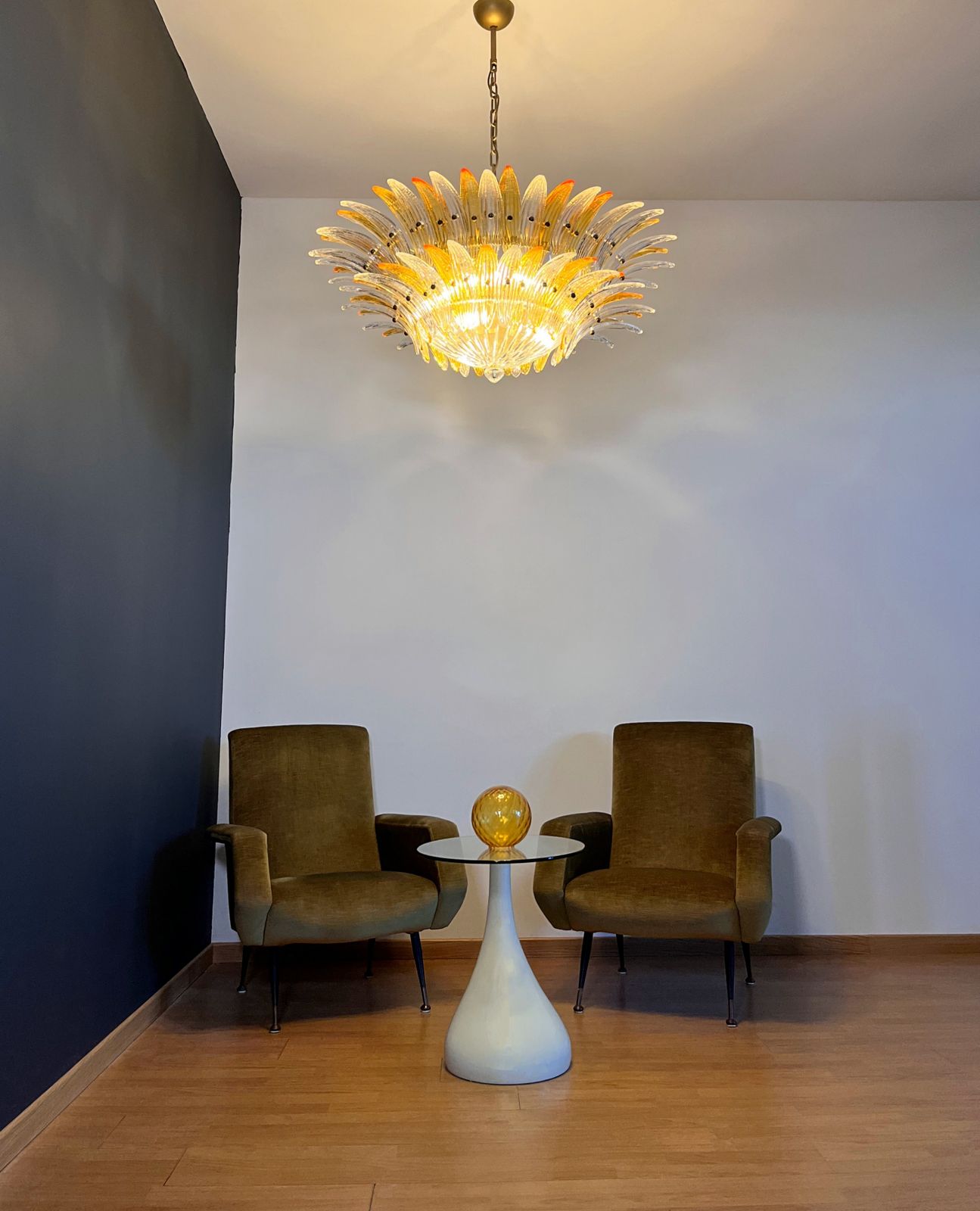 2015.0 Murano Chandelier Original Palmette, Two Levels, 82 Amber And Clear Glasses photo