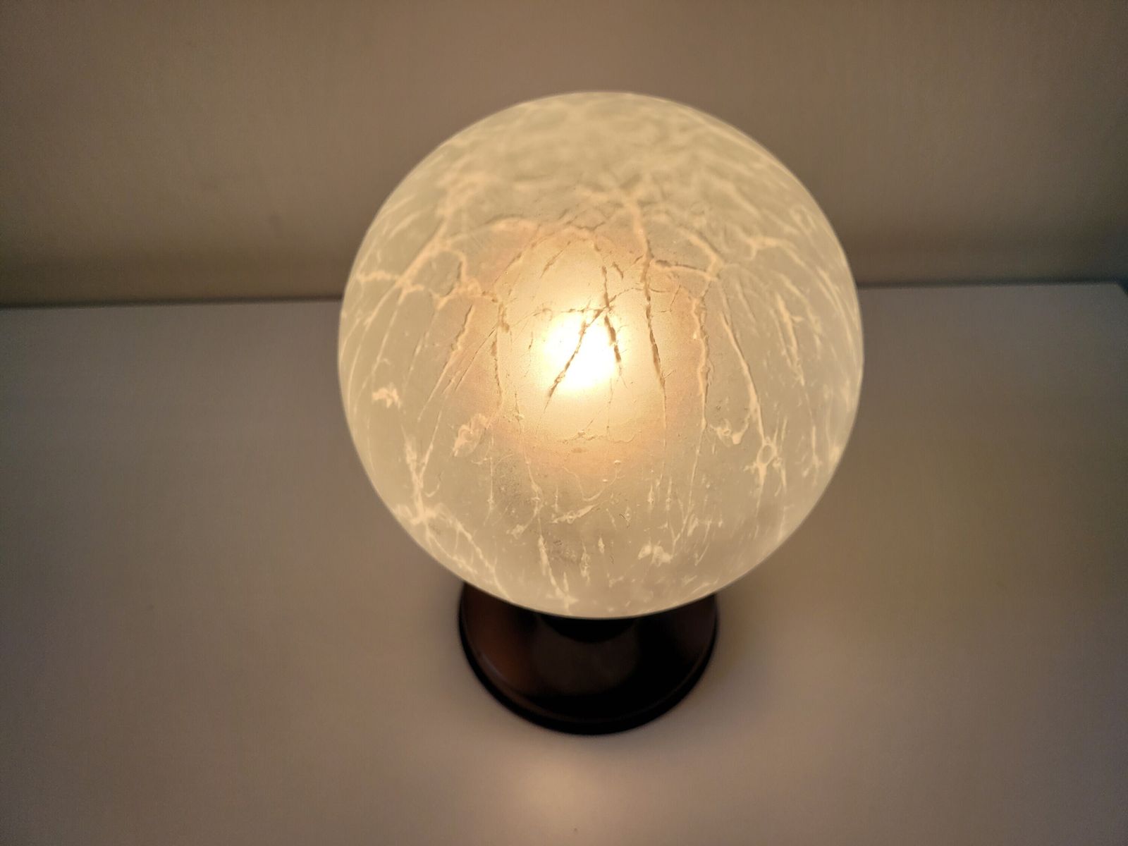 Vintage Table Lamp, Mid Century Glass Globe Lamp, Space Age Desk Lamp, Copper Bedside Light, Night Stand Light, Mcm Light, 70's, Yugoslavia photo for sale