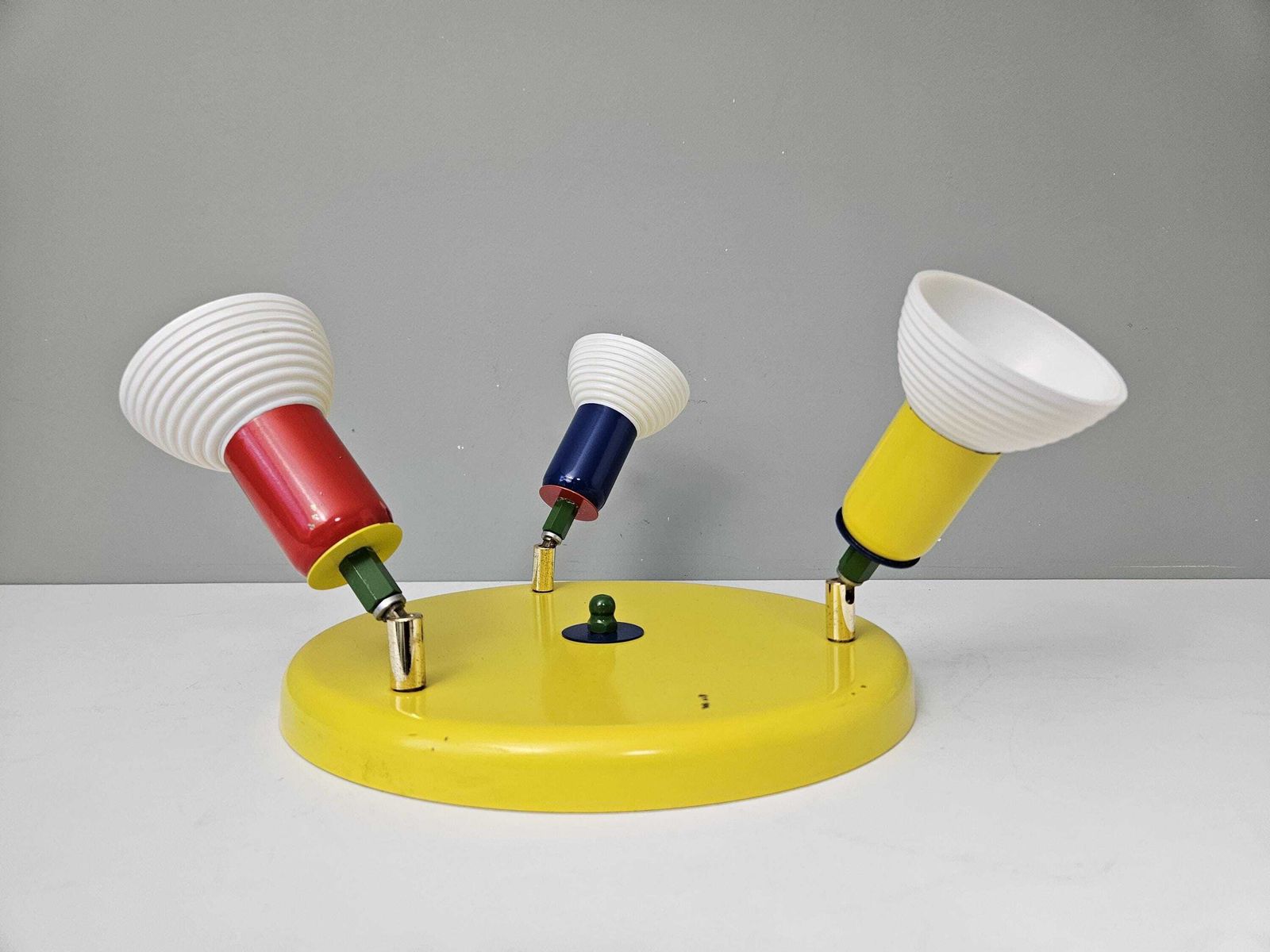 Vintage Flush Mount Ceiling Light In Memphis Style, Red Green Blue And Yellow Lamp, Funky Ceiling Lamp, Pop Of Color, Memphis Lamp, 80's Yu photo for sale