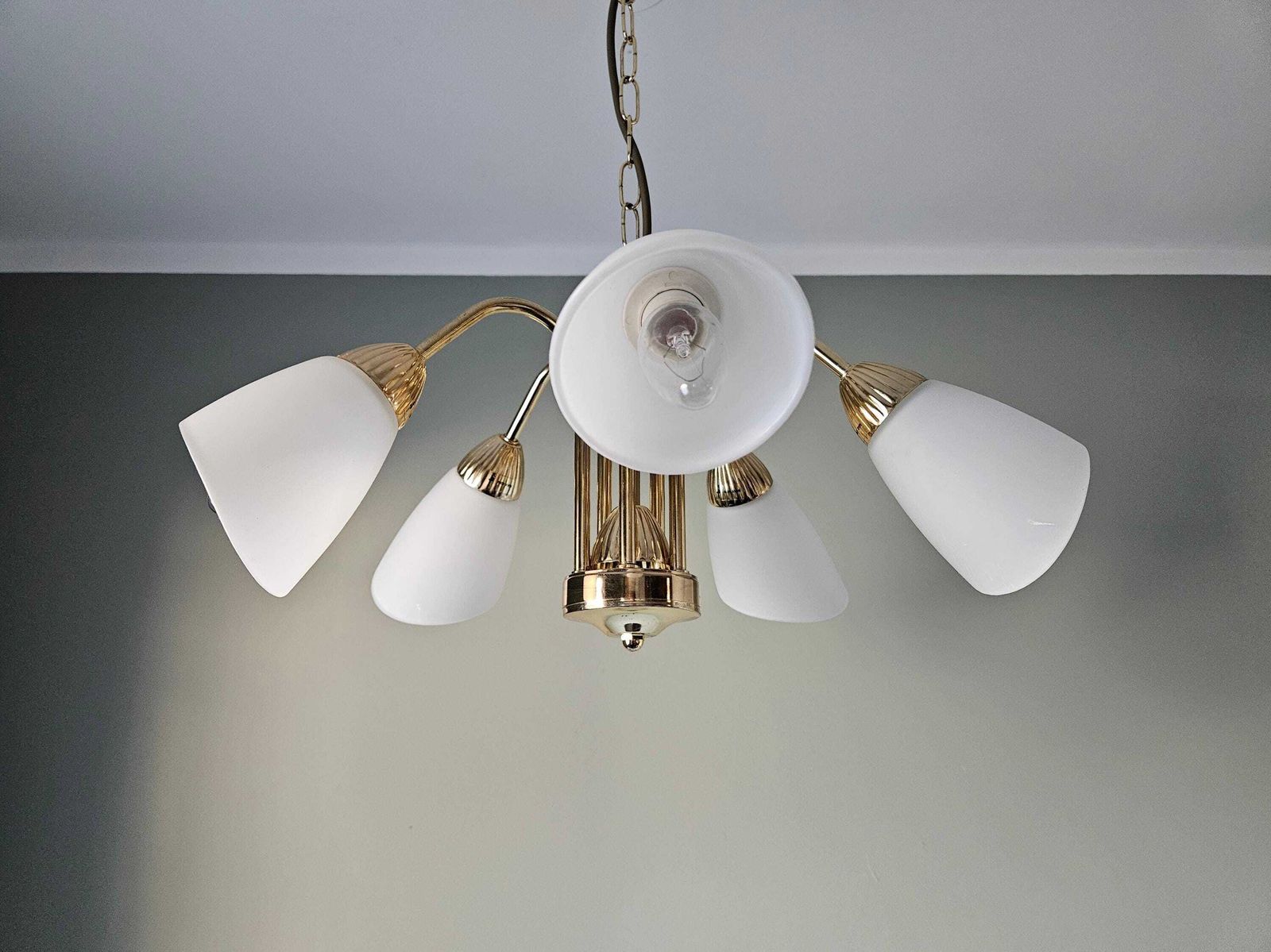 Vintage Chandelier, Brass Pendant Light, Ceiling Lamp, Hollywood Regency Style, Golden 5 Arm Hanging Lamp, Vintage Light Fixture photo Lighting