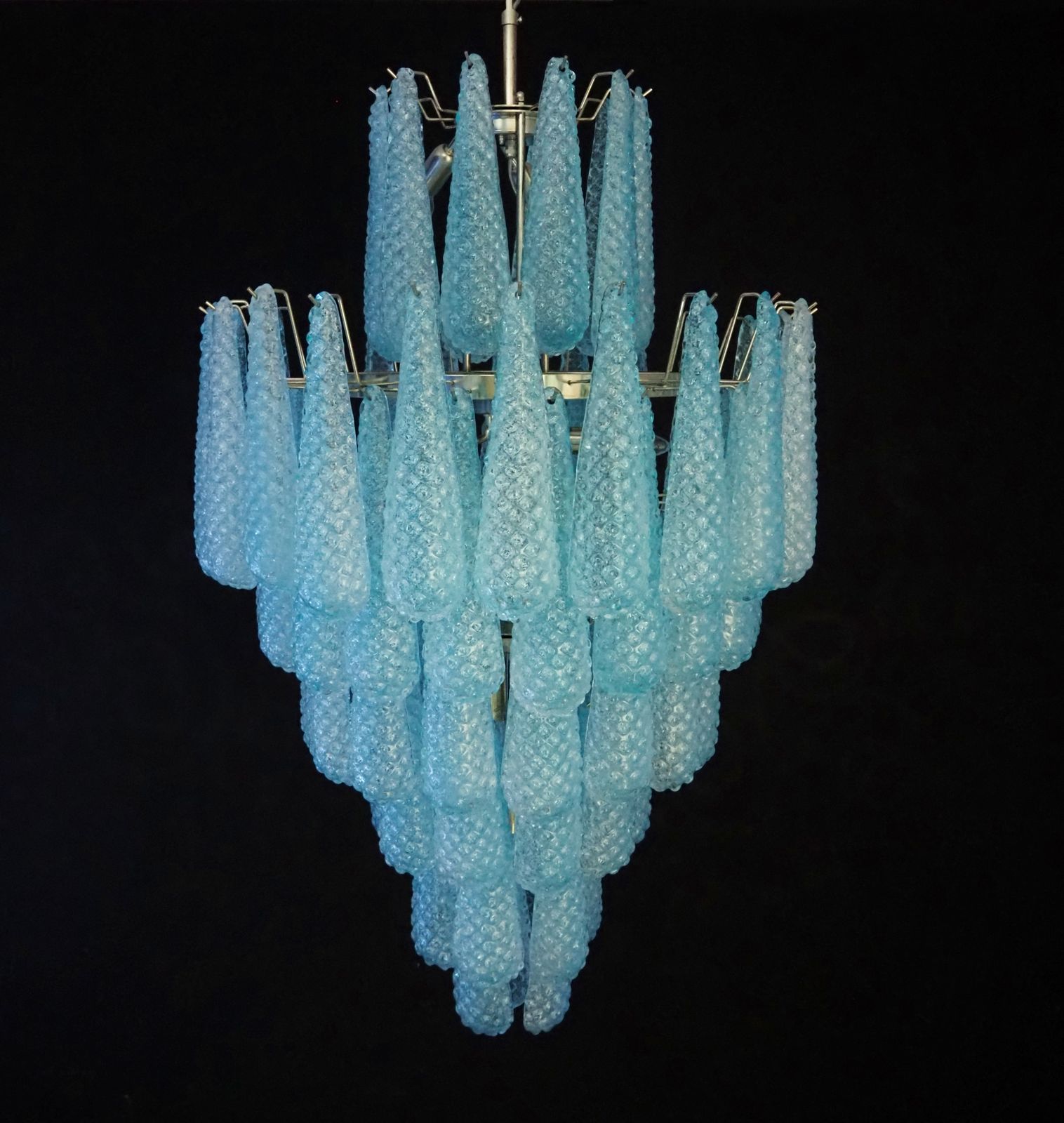 Huge Italian Vintage Murano Glass Chandelier   85 Glass Blue Petals Drop