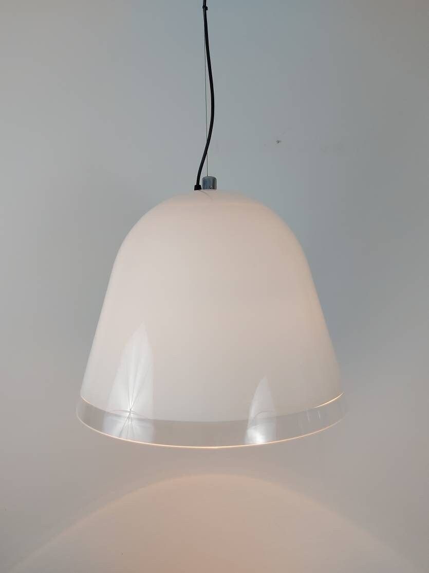 Vintage Xl 18" Guzzini Pendant Light, Kuala By Franco Bresciani For Iguzzini, Space Age Lamp, Meblo For Guzzini, White Mushroom Ceiling Lamp photo for sale