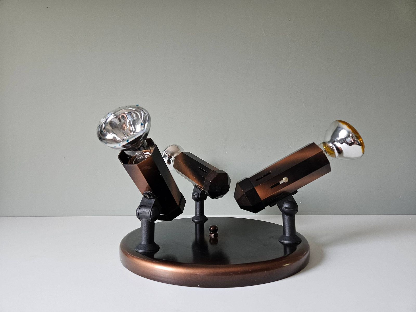Vintage Lamp, Flush Mount Ceiling Light, Copper Lamp, 80's Lamps, Bronze Lamp, Retro Spotlight, Spot Light, Brown Lamp, Retro Light Fixture photo for sale