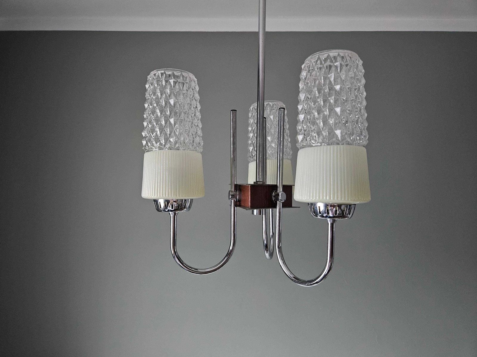 photo for sale Vintage Chandelier, White Crystal Pendant Light From 60's, Mid Century Modern Ceiling Lamp, Yugoslavia, Vintage Light, Mcm, Preloved Lamp