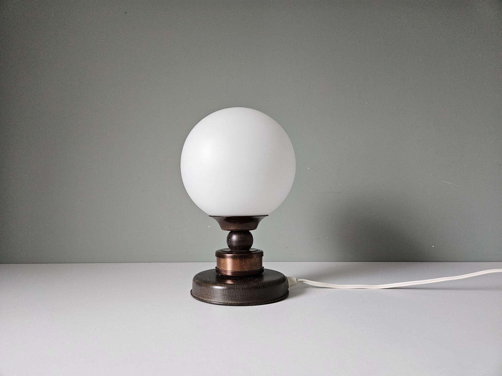 Vintage Bedside Light / Glass Wood And Copper Table Lamp / Retro Glass Lamp / Night Light / Nightstand Lamp / 70's Yugoslavia Lamp / Sconce photo furniture