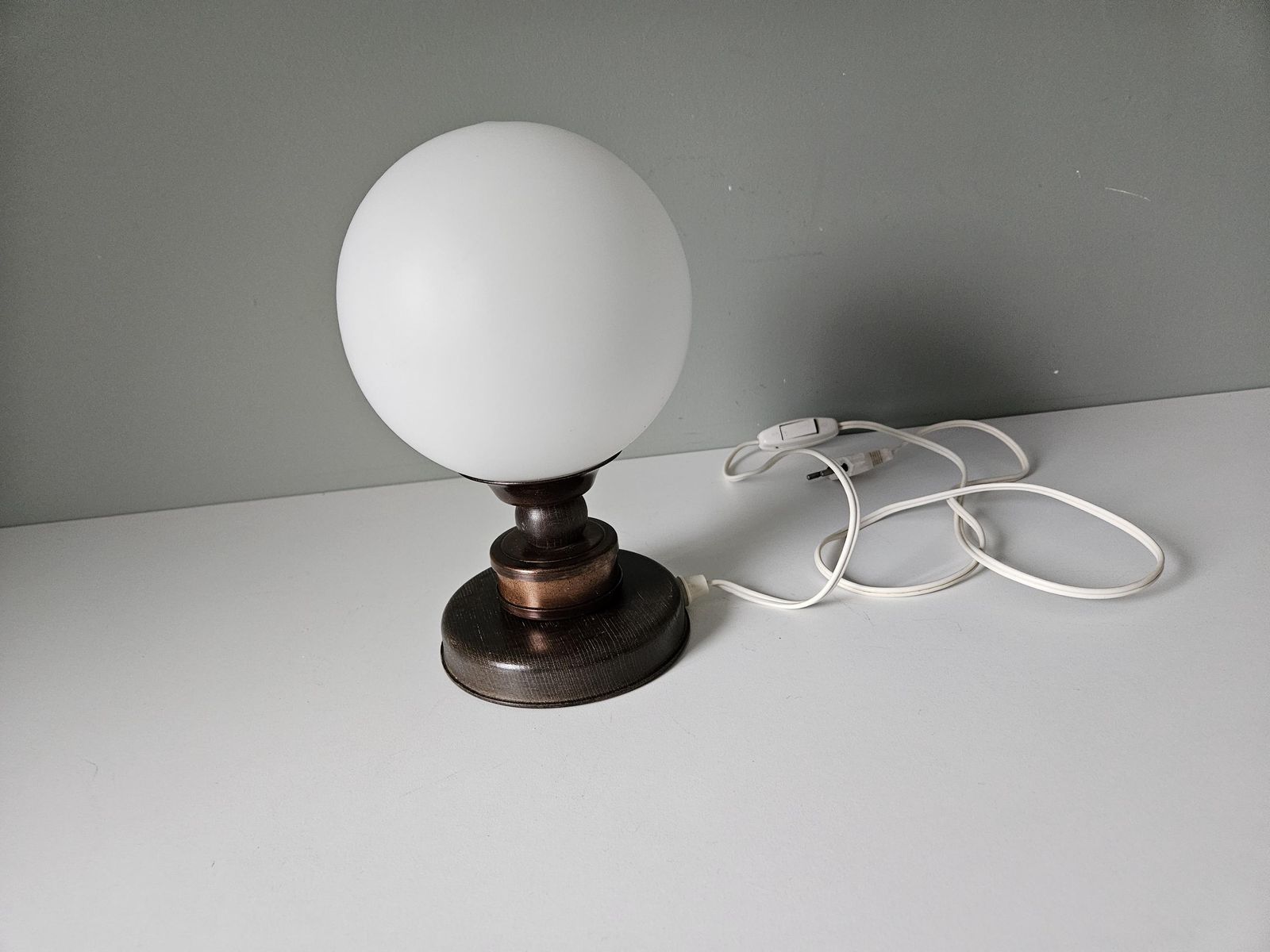 Vintage Bedside Light / Glass Wood And Copper Table Lamp / Retro Glass Lamp / Night Light / Nightstand Lamp / 70's Yugoslavia Lamp / Sconce photo 155.0