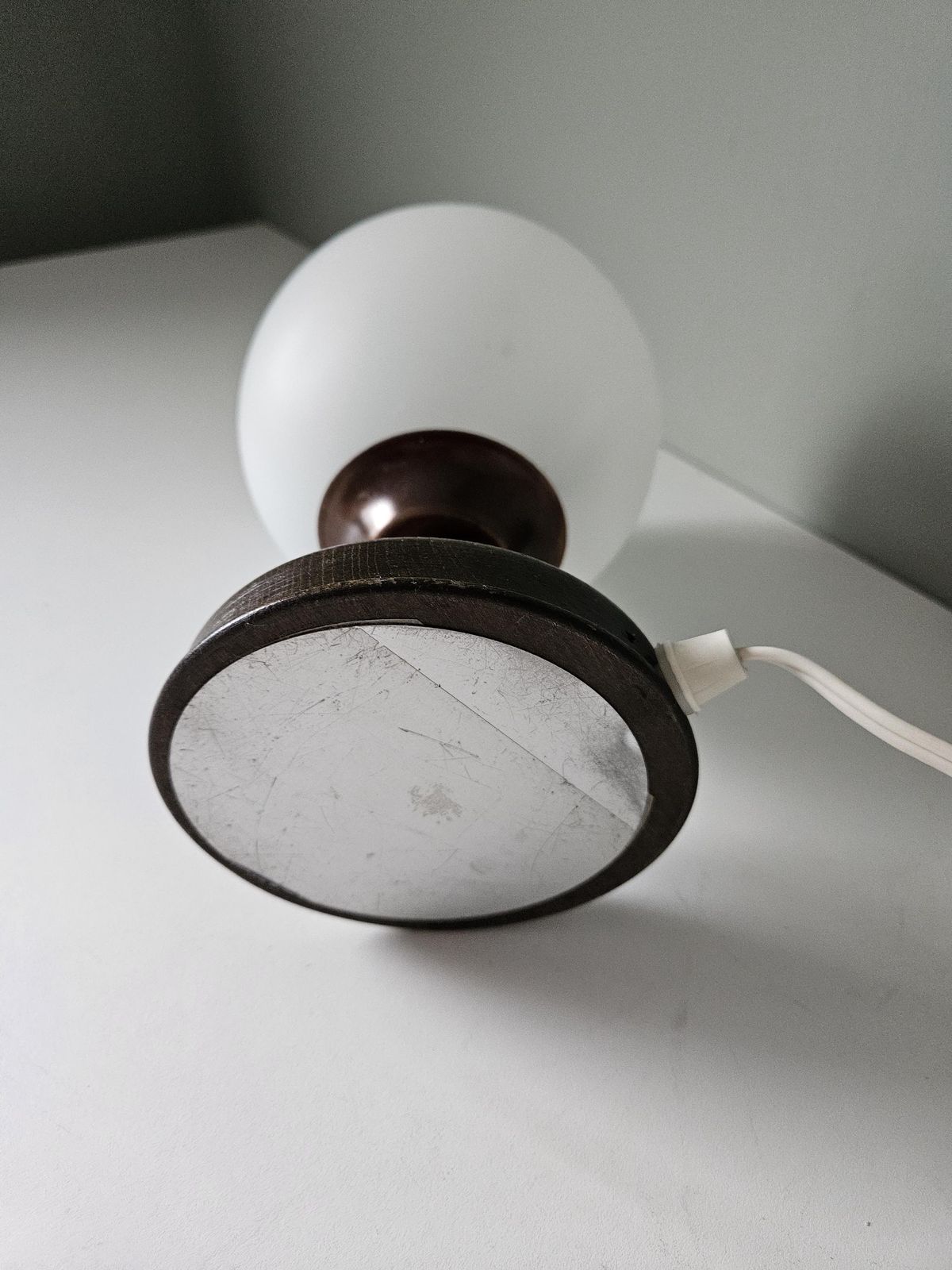 Vintage Bedside Light / Glass Wood And Copper Table Lamp / Retro Glass Lamp / Night Light / Nightstand Lamp / 70's Yugoslavia Lamp / Sconce photo buy