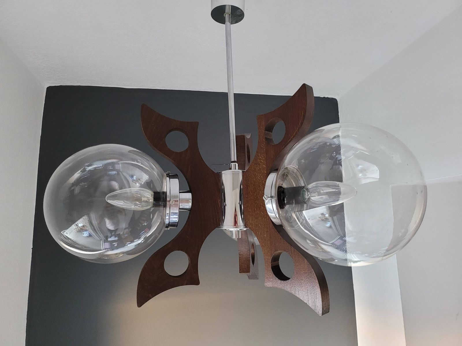 Vintage Pendant Light, Mid Century Modern Lamp, Bulb Ceiling Lamp, Glass Globes Chandelier, Sputnik Space Age Lamp 70's Mcm Yugoslavia photo Lighting