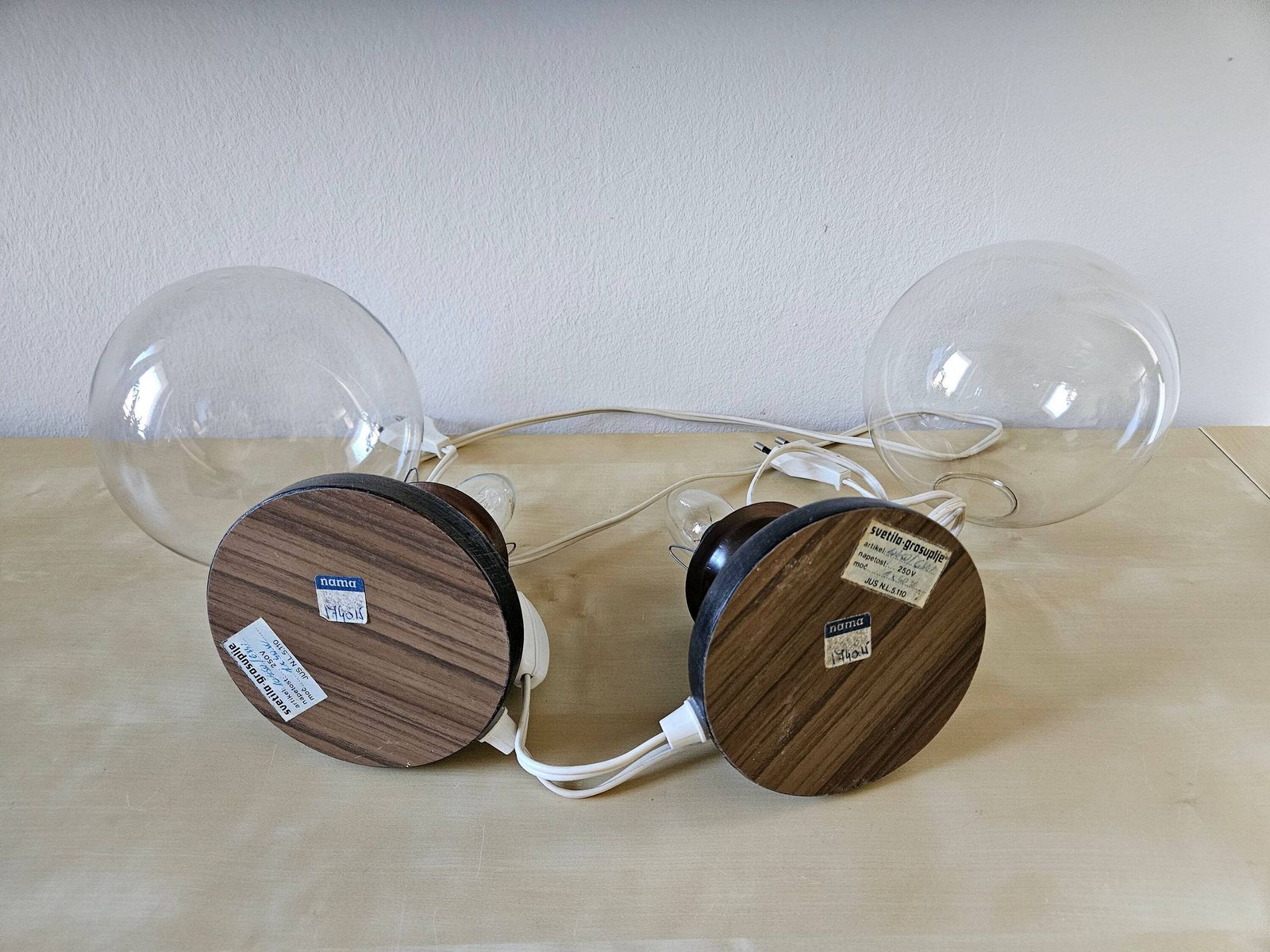 Set Of2 Mid Century Modern Bedside Lamps, Space Age Table Lamps Pair, Vintage Desk Lamps Pair, Nightstand Lights, Mcm Light 70s Glass Globe photo 178.0
