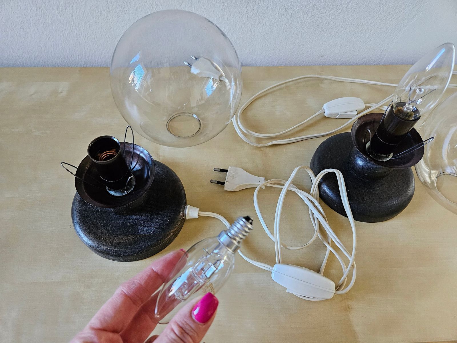 photo furniture Set Of2 Mid Century Modern Bedside Lamps, Space Age Table Lamps Pair, Vintage Desk Lamps Pair, Nightstand Lights, Mcm Light 70s Glass Globe