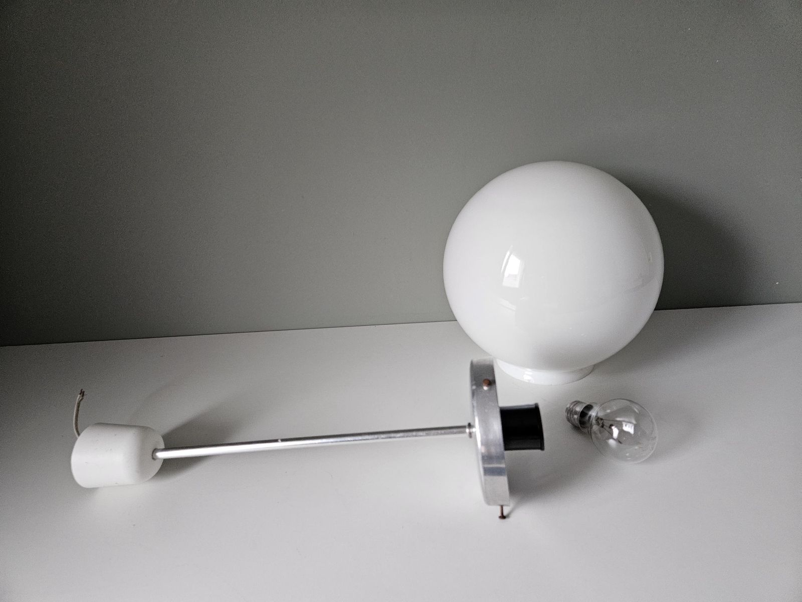Vintage Pandant Light / Bauhaus Style Pendant Light / 1960 Yugoslavia / White Lamp photo 206.0