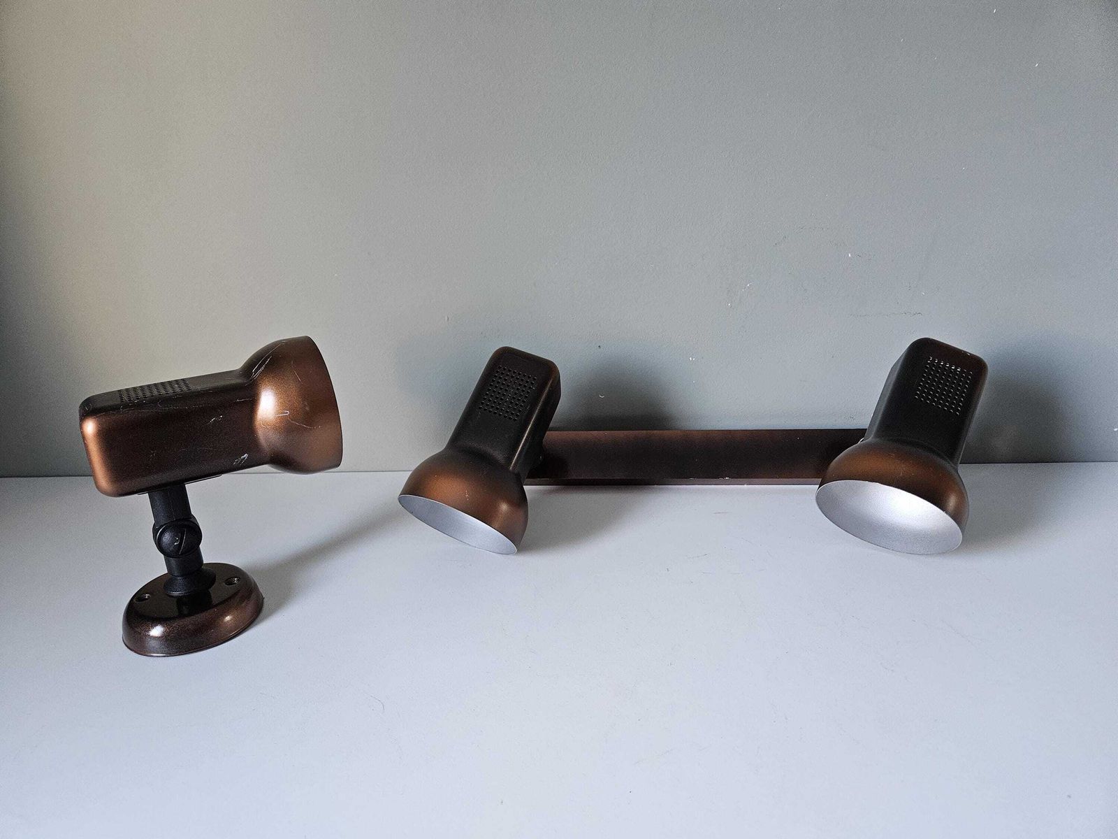 photo for sale Set Of 2/ Retro Lamps, Bronze Track Spot Lights, Copper Wall Lamps, Vintage Flush Mount Wall Lights, Ceiling Lights, Side Lamps