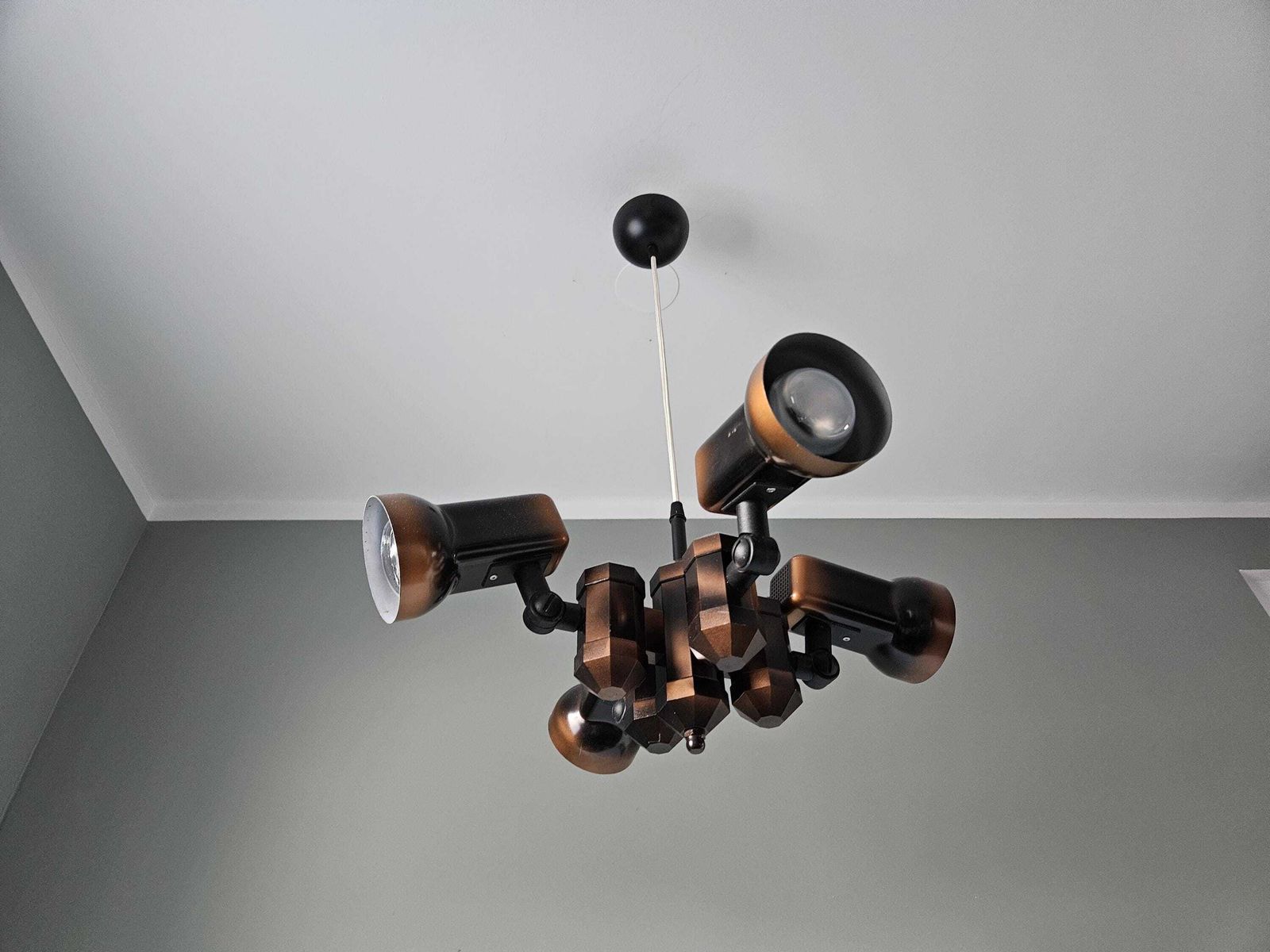 Retro Pendant Lamp, Adjustable Lamp, Vintage Hanging Light, Brown Spot Light, 80s, Space Age Lamp, Vintage Ceiling Light, Retro Lamp photo Lighting
