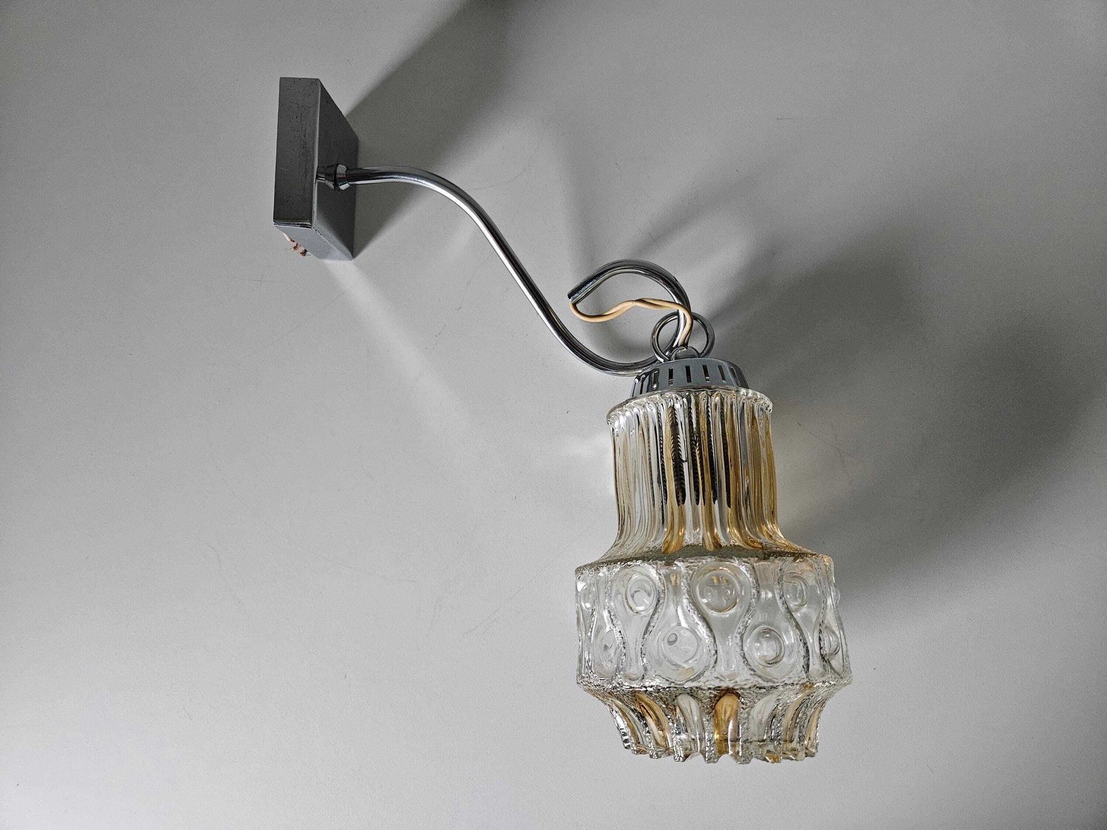 Mid Century Wall Lamp, 70s Vintage Lamp, Retro Glass Sconce, Space Age Light, Nightstand Lamp, Mcm, Bedside Light