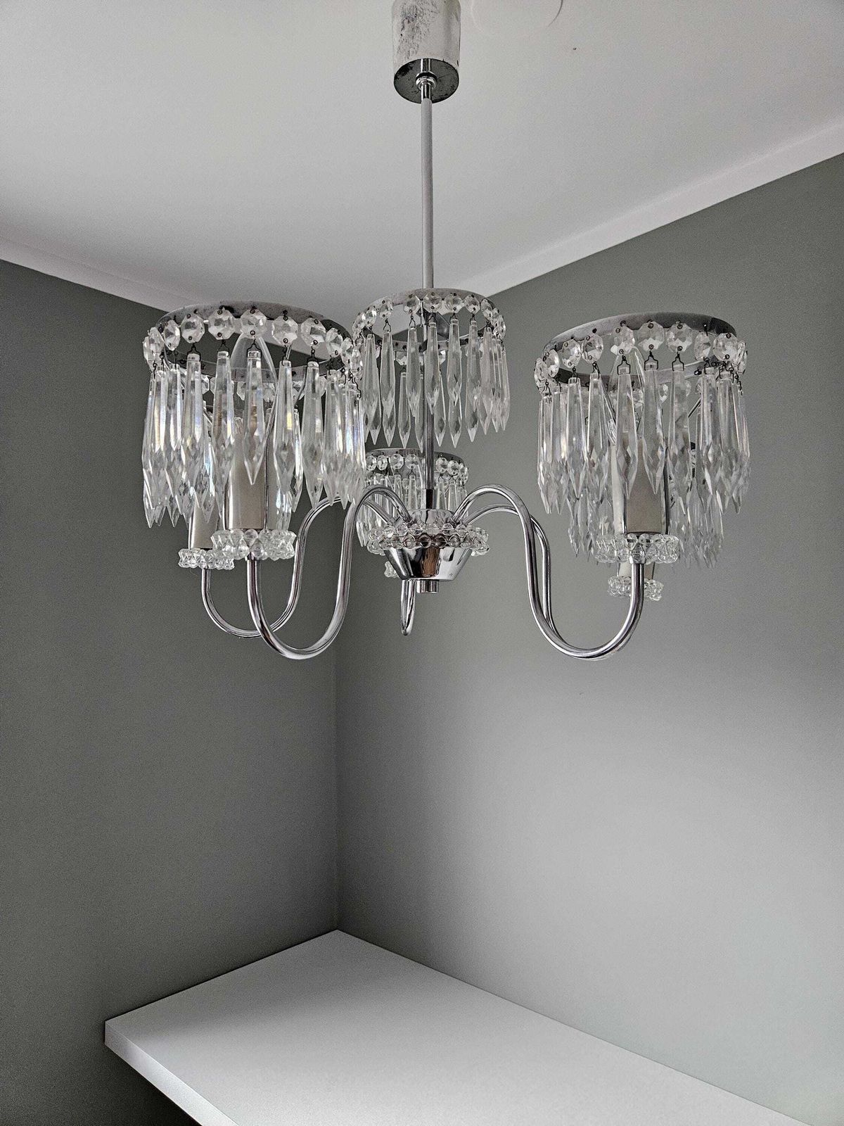 Vintage Chandelier / Crystal Chandelier / Glass Ceiling Light / Mid Century Chandelier / Light Fixture / Pendant Light photo 188.0