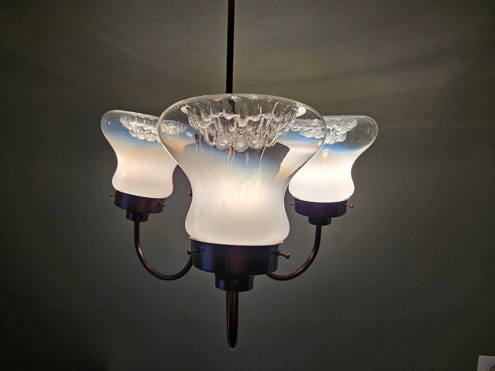 Vintage Chandelier / Copper Glass Light Fixture / Mazzega Pendant Light / Murano Glass Chandelier / Mid Century Modern Lamp / Yugoslavia 70s photo furniture