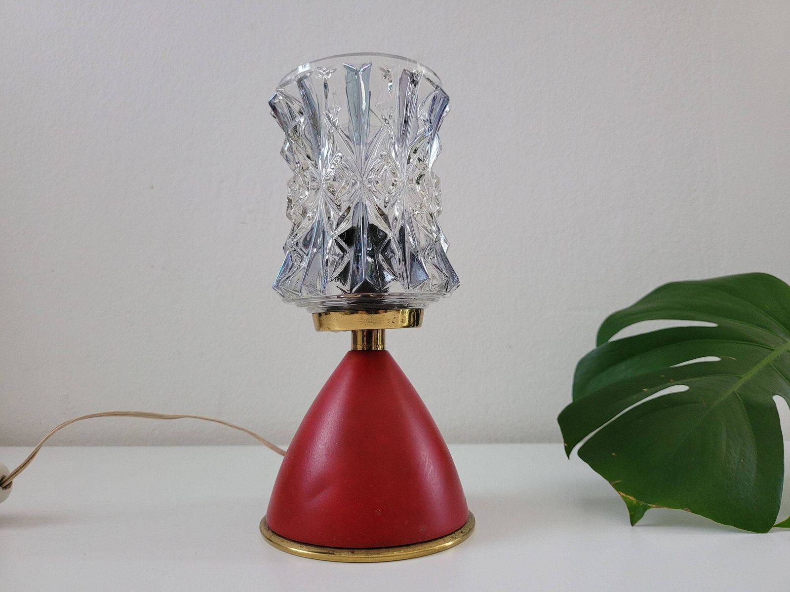 Vintage Bedside Lamp, Vintage Table Lamp, Red Table Lamp, Retro Glass Sconce Lamp, Night Light, Nightstand Lamp, 60's Lamp