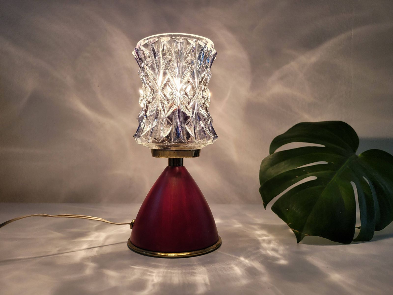 Vintage Bedside Lamp, Vintage Table Lamp, Red Table Lamp, Retro Glass Sconce Lamp, Night Light, Nightstand Lamp, 60's Lamp photo Lighting