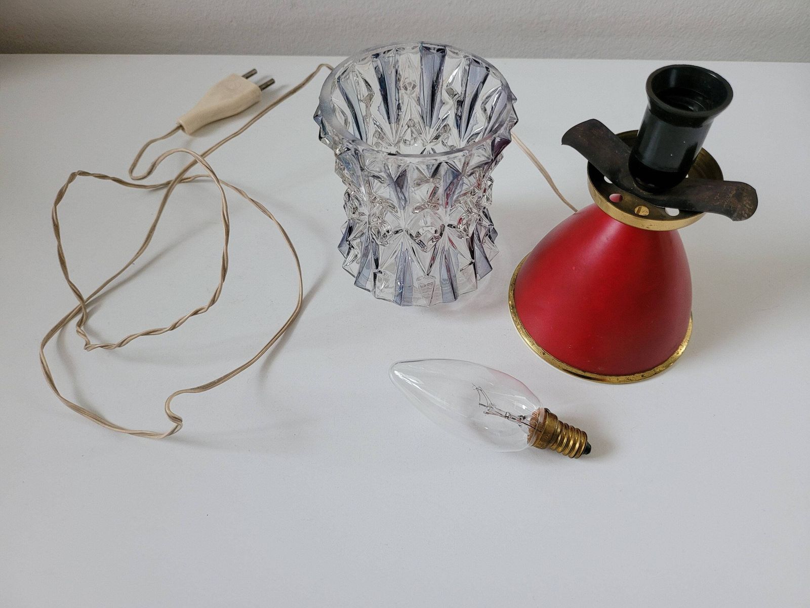 Vintage Bedside Lamp, Vintage Table Lamp, Red Table Lamp, Retro Glass Sconce Lamp, Night Light, Nightstand Lamp, 60's Lamp photo vintage