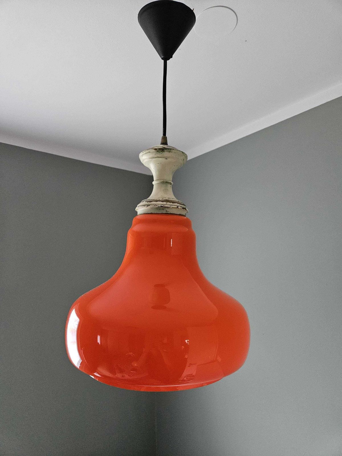 Retro Pendant Lamp / Vintage Glass Ceiling Lamp / Orange Hanging Lamp / Space Age / Retro Light / Retro Lamps / Pear Shape 70's Yugoslavia photo for sale