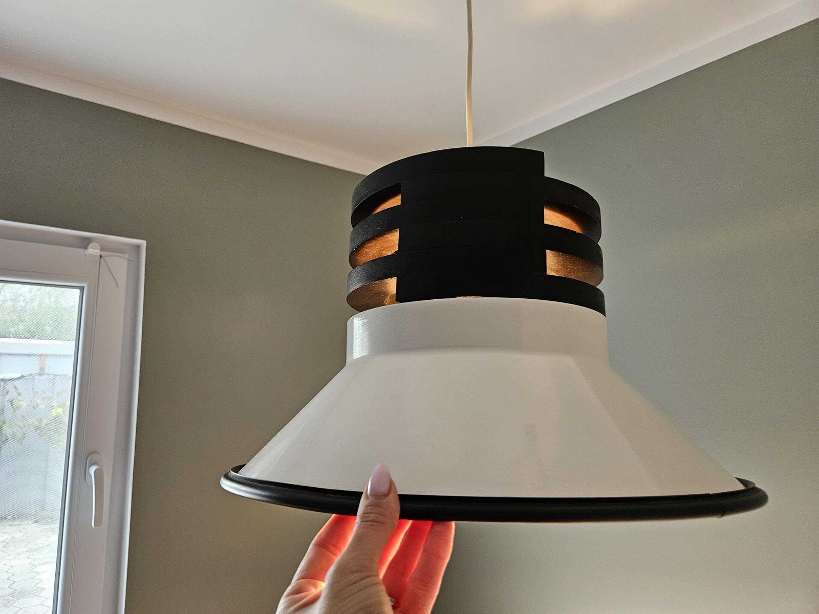 Xl Brutalist Light Fixture / Vintage Wood Metal Lamp / Mid Century Modern / Mcm Pendant Light / Hanging Lamp / Loft Chandelier / 80s / Rare photo vinterior
