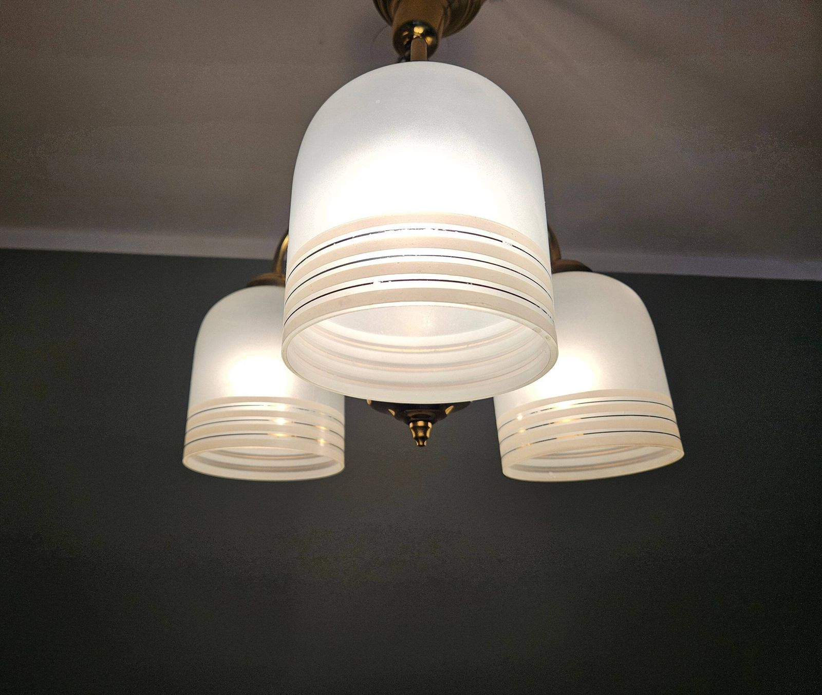 photo for sale Vintage Pendant Lamp, Brass Chandelier, 80's Yugoslavia, Ceiling Light, White And Gold Chandelier, Elegant Light Fixture, Hollywood Regency