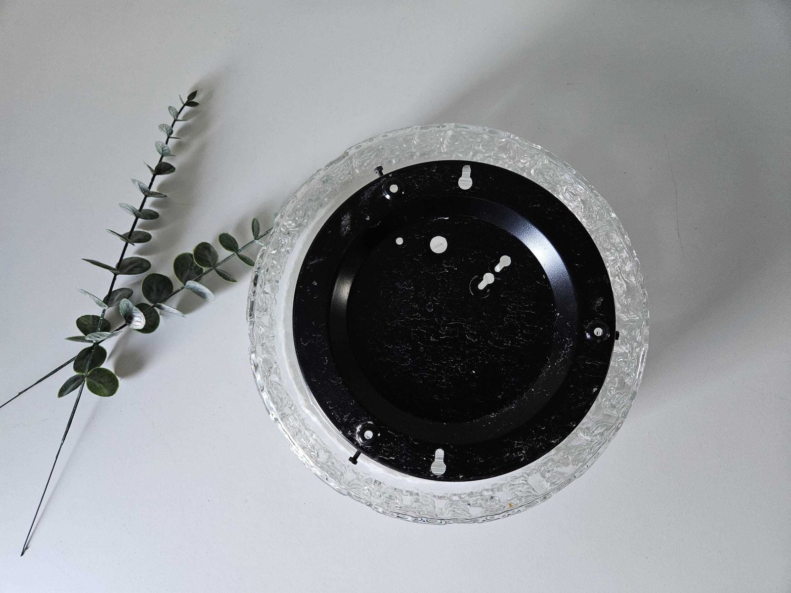 Large 9.8" Vintage Flush Mount Ceiling Light, Glass Wall Lamp, Mid Century Modern, Plafoniera, Round Glass Sconce, Greek Pattern, Yu 70's photo vinterior