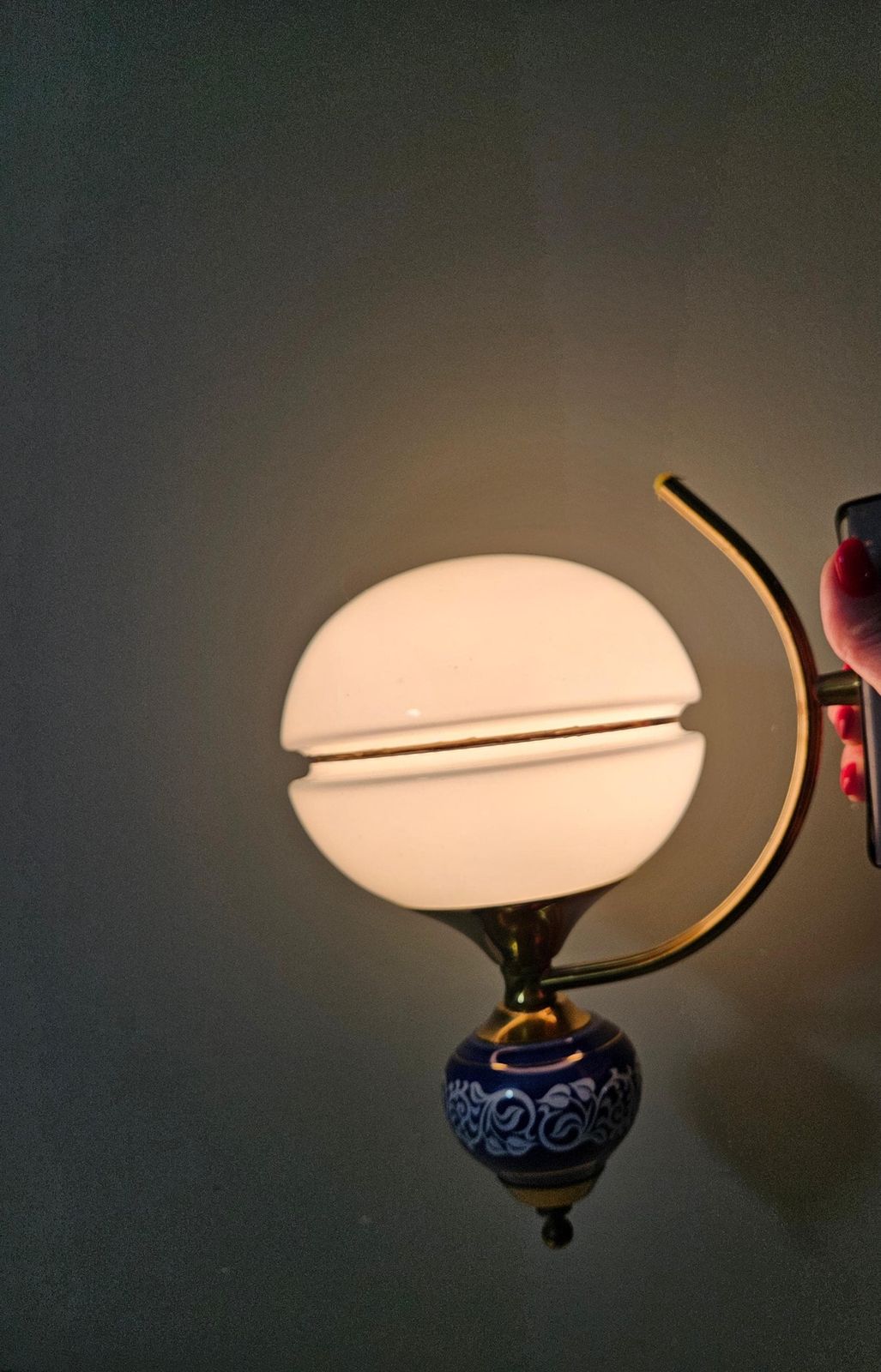 Vintage Wall Light, Glass Sconce, Yugoslavia 70's, Blue Sconce, Bedside Light photo for sale
