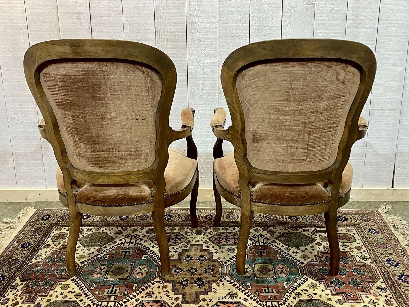 Pair Of Louis XV Style Armchairs In 20th Century Beech photo furniture