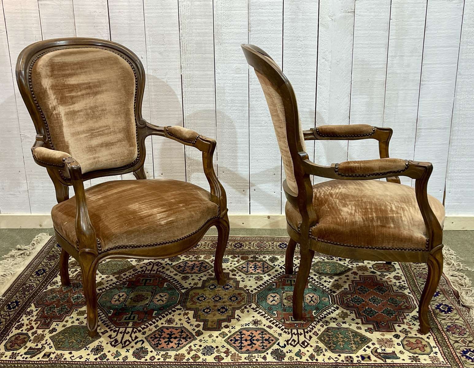 Pair Of Louis XV Style Armchairs In 20th Century Beech photo buy